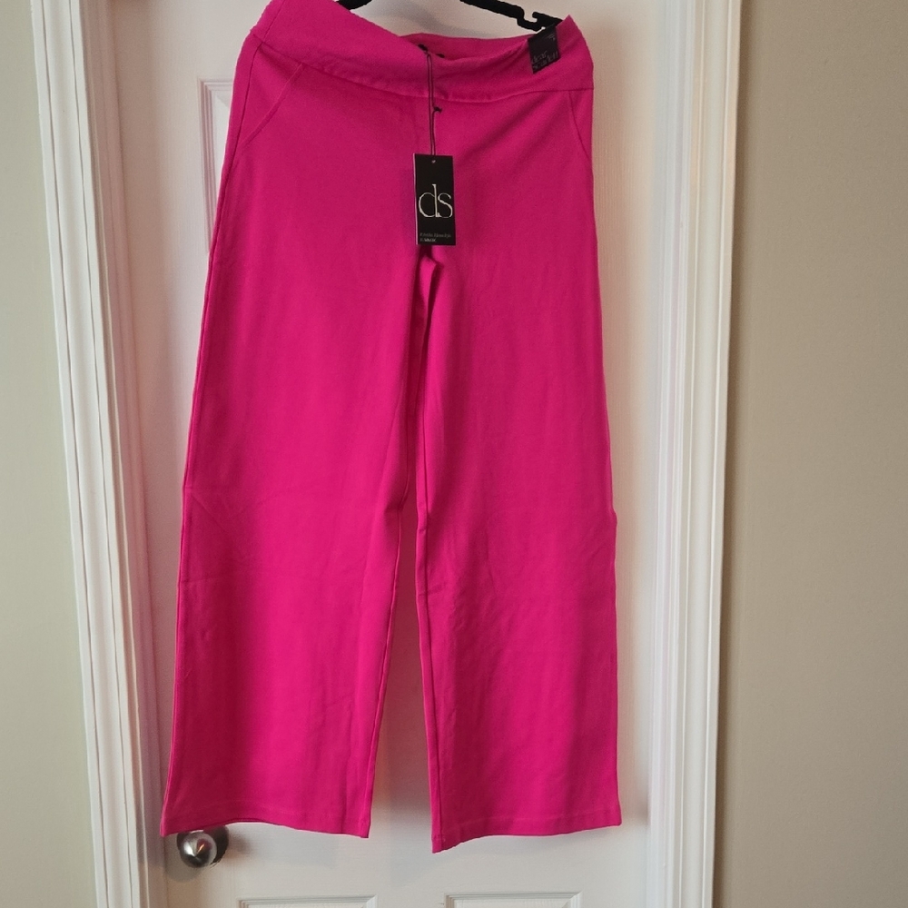 Dear Scarlett Hot Pink Knit Wide-Leg Pants